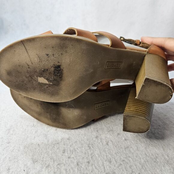 REPORT Sz 6.5 Brown Stacked Heel Gladiator Sandals "Rebecca" Chunk - Picture 7 of 7